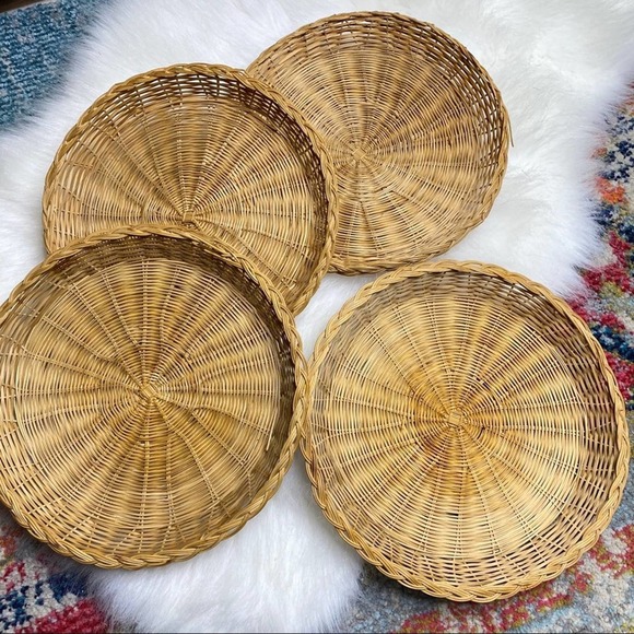Vintage Other - Vintage Set/4 9.5” Wicker Baskets Tray Wall Art